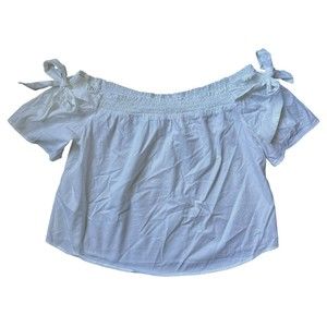 NWT ANA, A New Approach Top XL White Off The Shoulders Blouse Bows Smocked Shirt